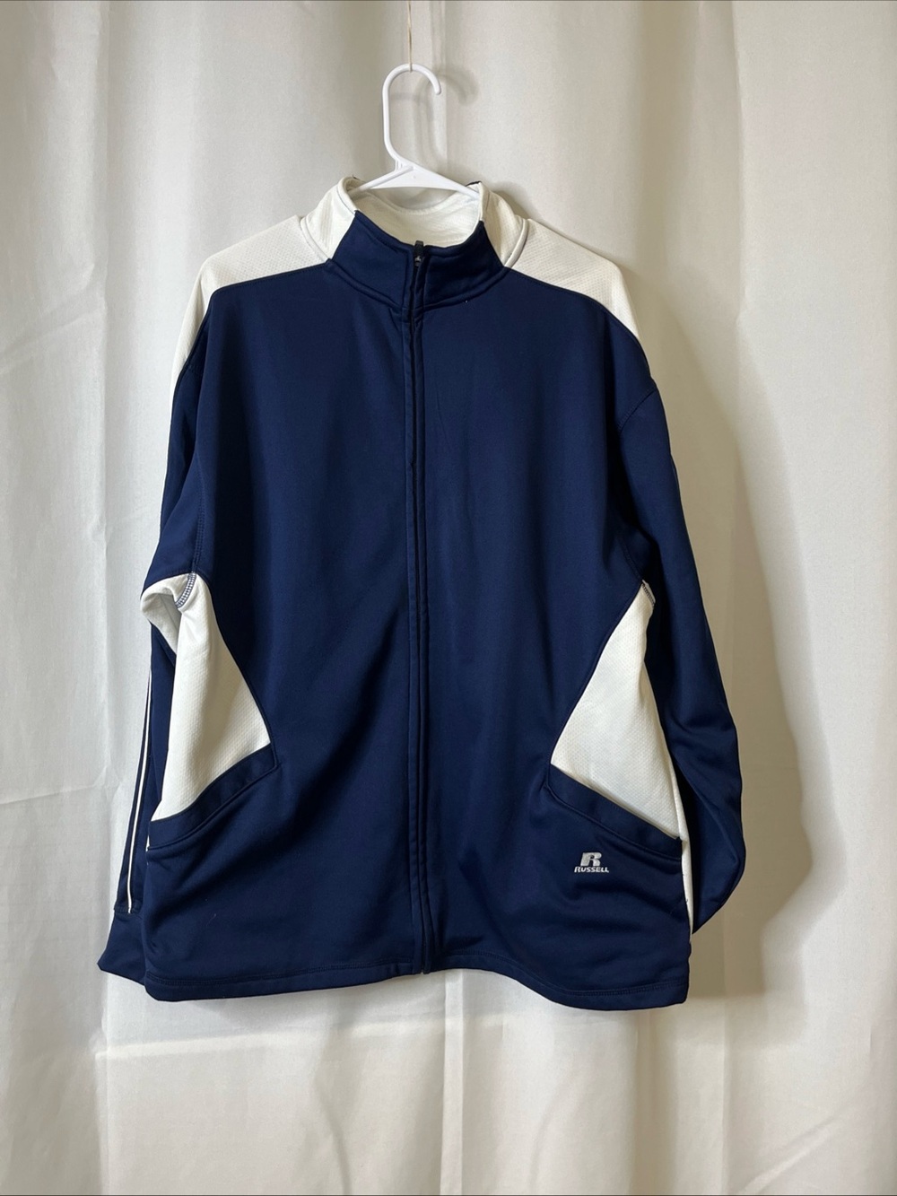 RUSSELL ATHLETIC Men's Track Jacket Front Zip Dark Navy Blue & White  sz.L